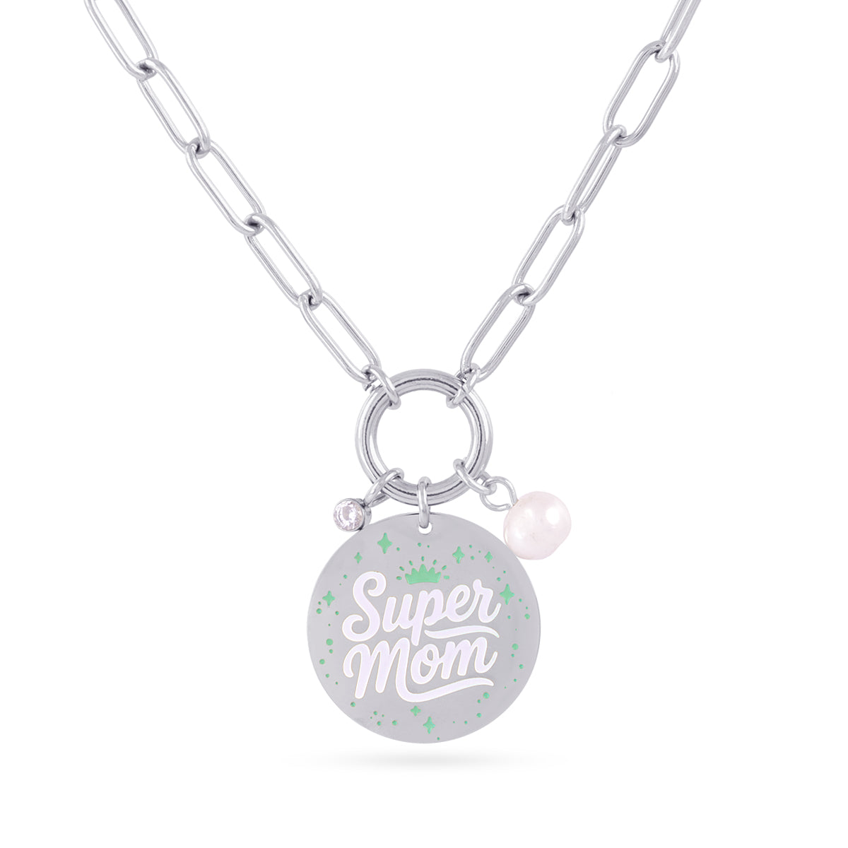 Collar Madre Eternal B - Super Mom Plateado Anartxy