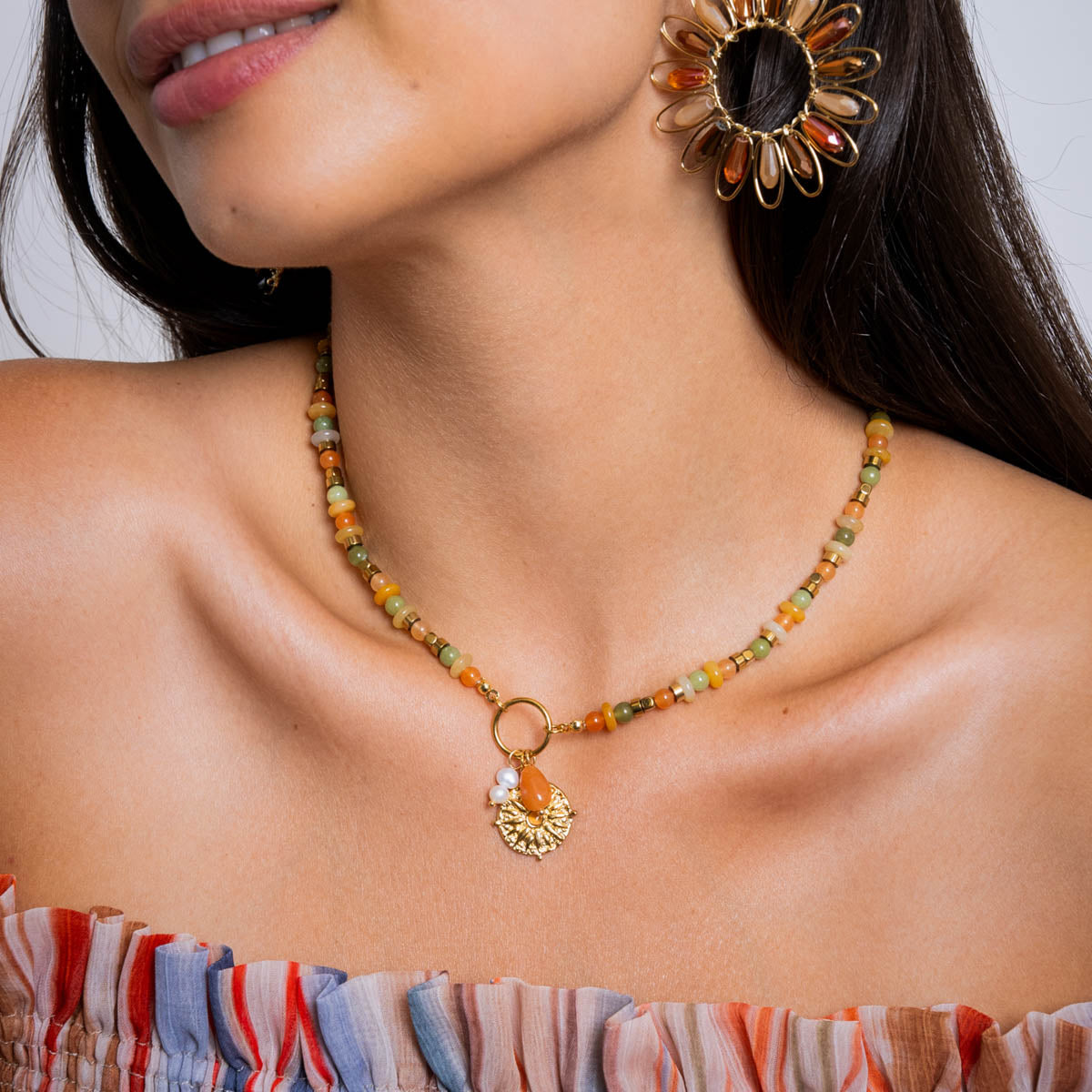 Collar Astros multicolor brújula Naranja Anartxy