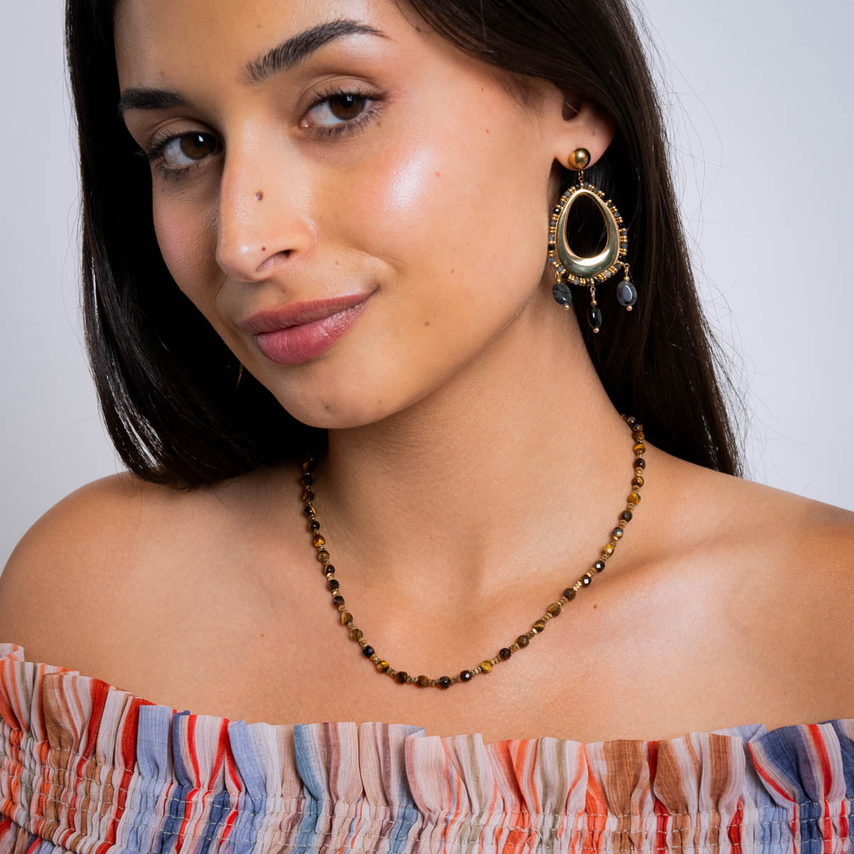 Collar extensible Spirit con piedras facetadas Café Anartxy