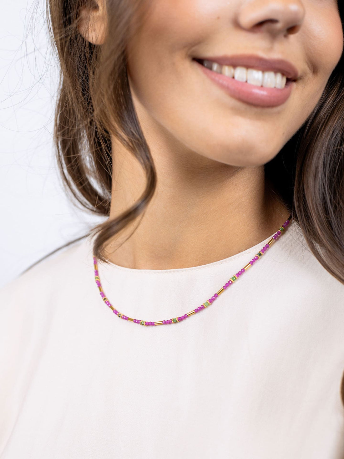 Collar extensible Spirit tubos dorados Rosa Anartxy