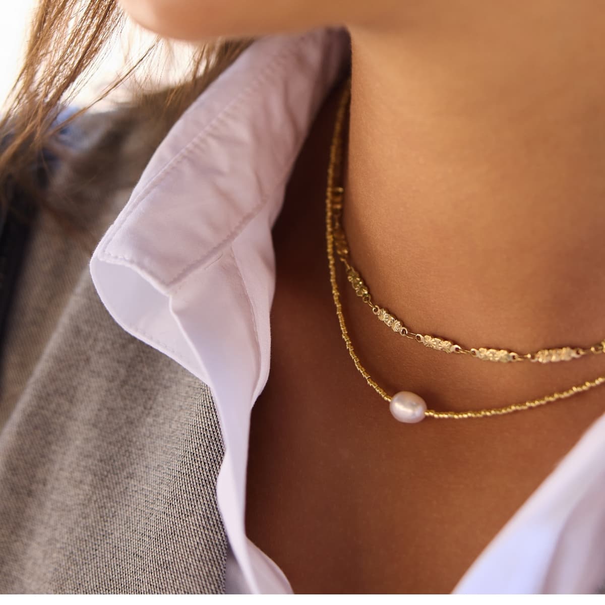 Collar de cadena con perla