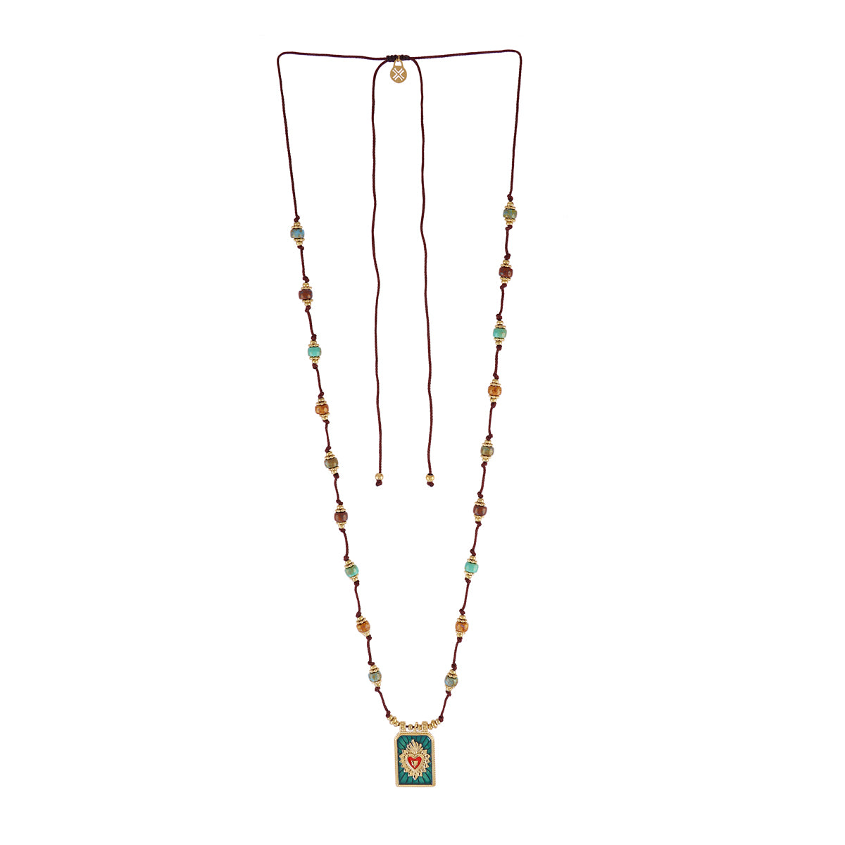 Collar largo Spirit de hilo medallón corazón Verde Anartxy