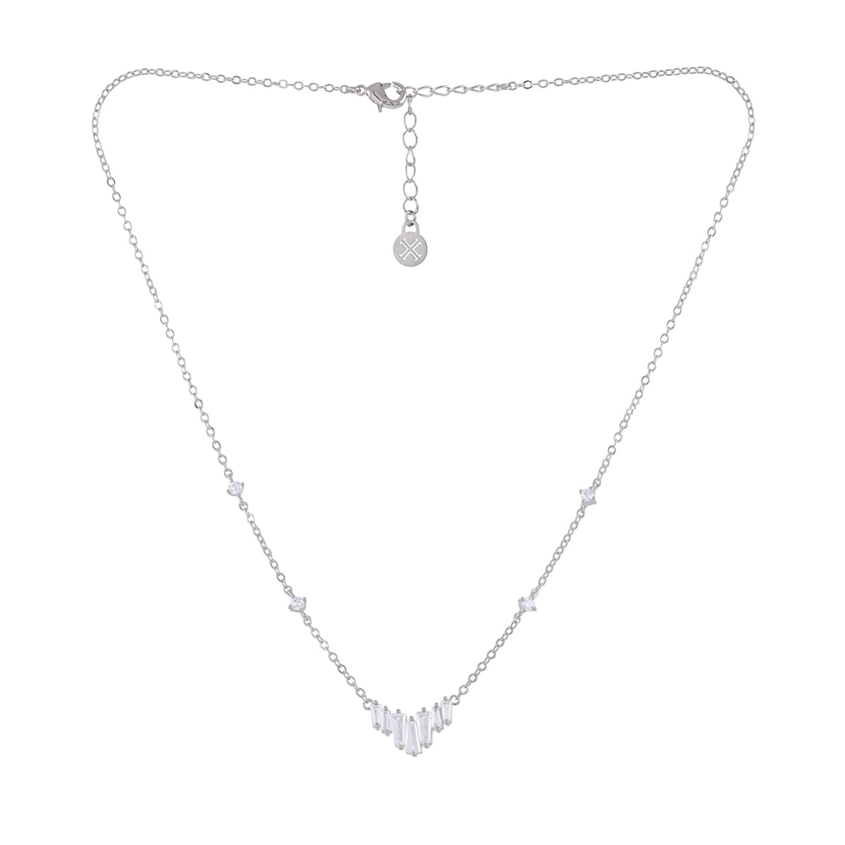 Collar fino Alma baguette en V Plateado Anartxy