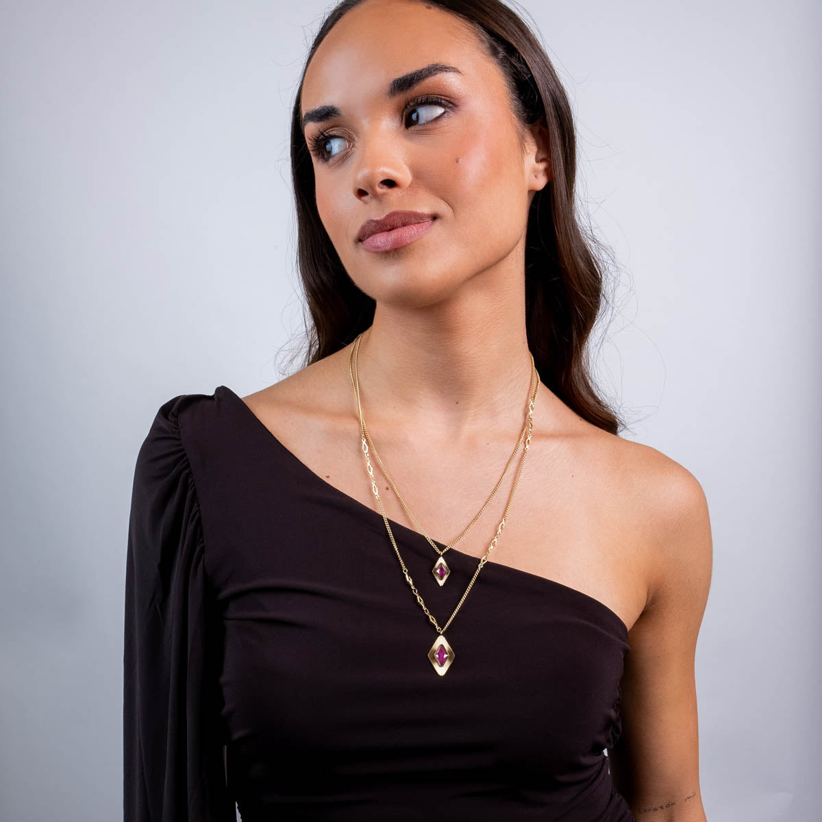 Collar Prisma doble cadena rombo Rosa Anartxy