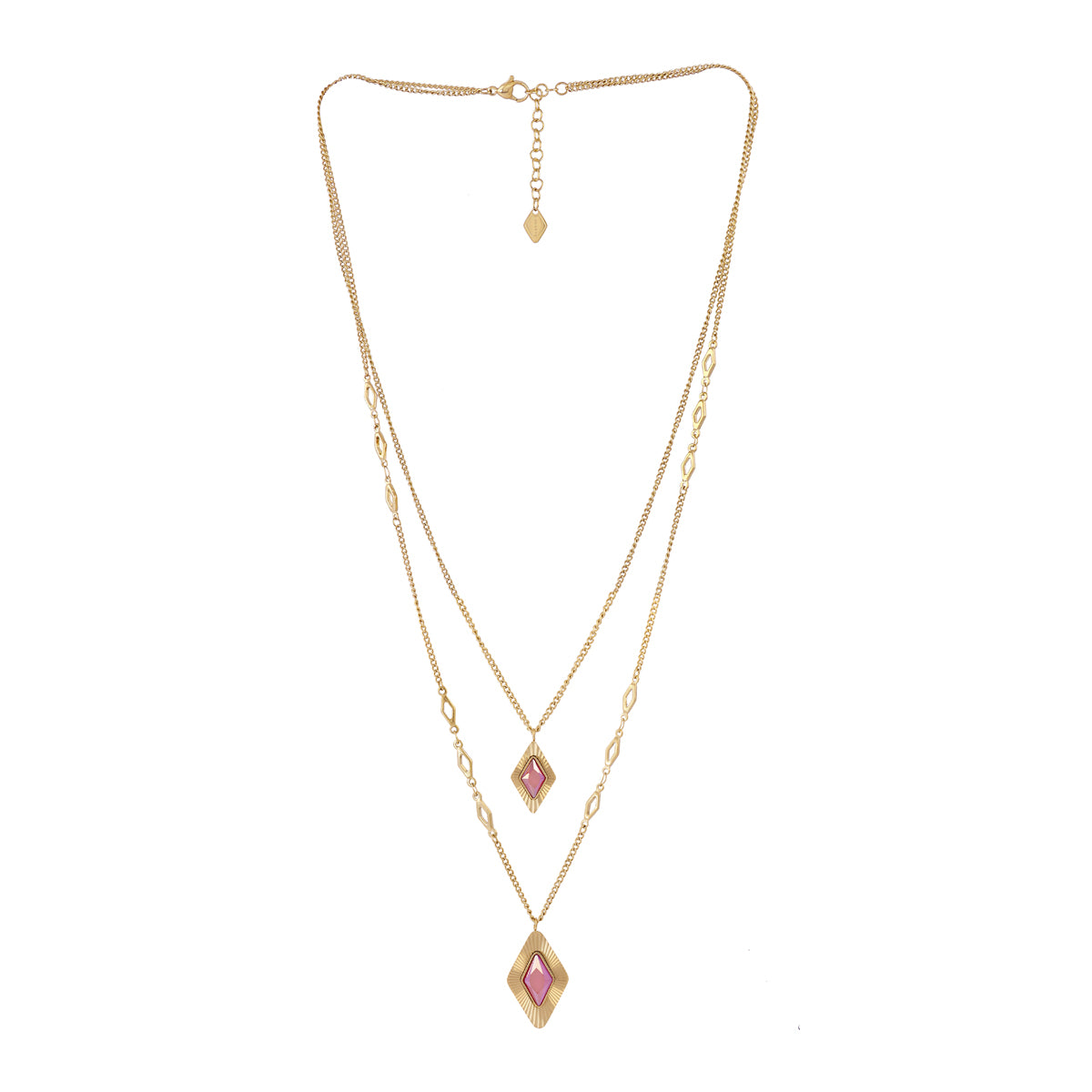 Collar Prisma doble cadena rombo Rosa Anartxy