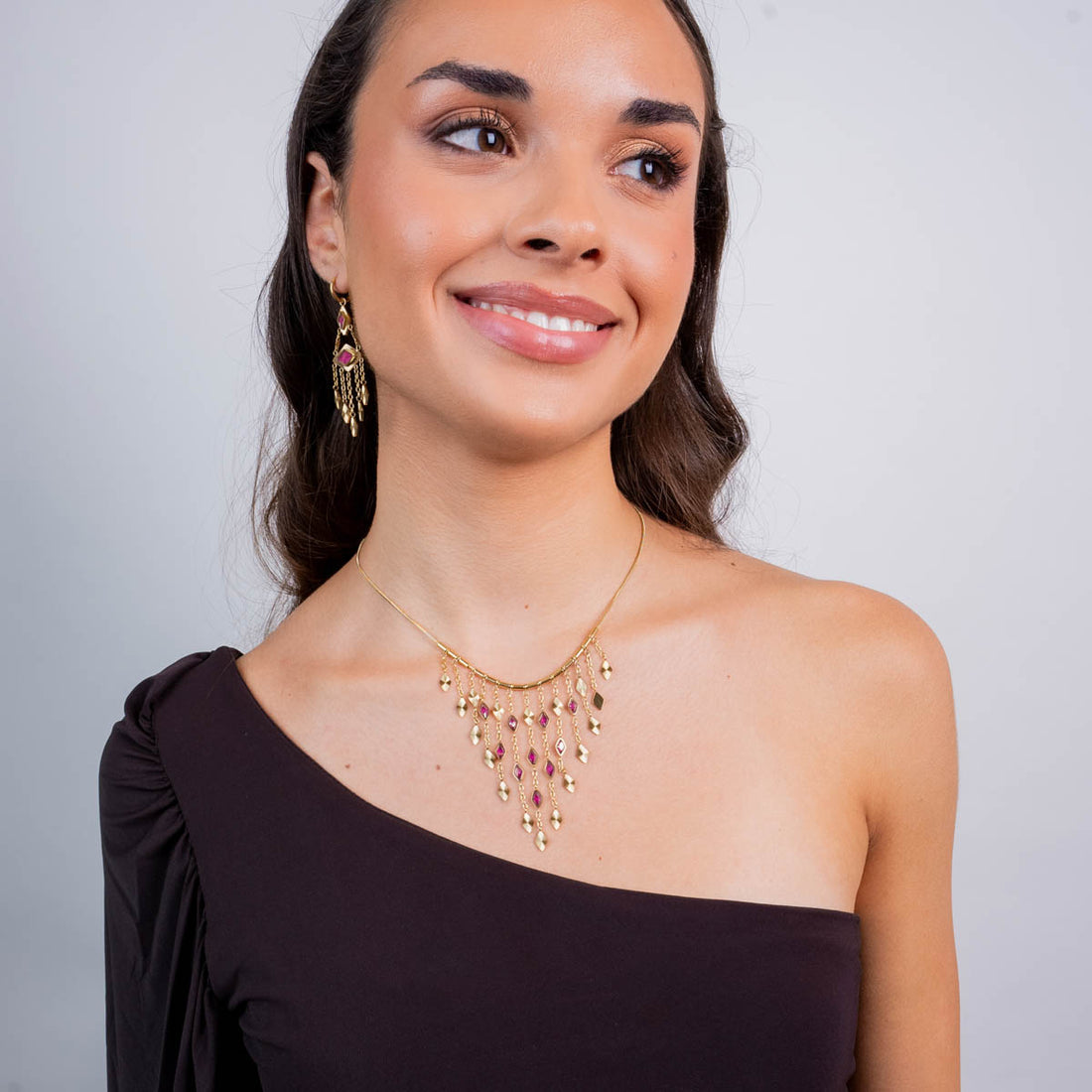 Collar Prisma cortina piedra Rosa Anartxy