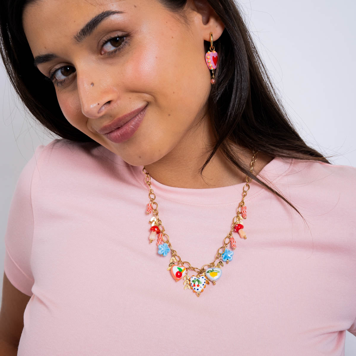 Collar Trencadis cadena flores azules Dorado Anartxy