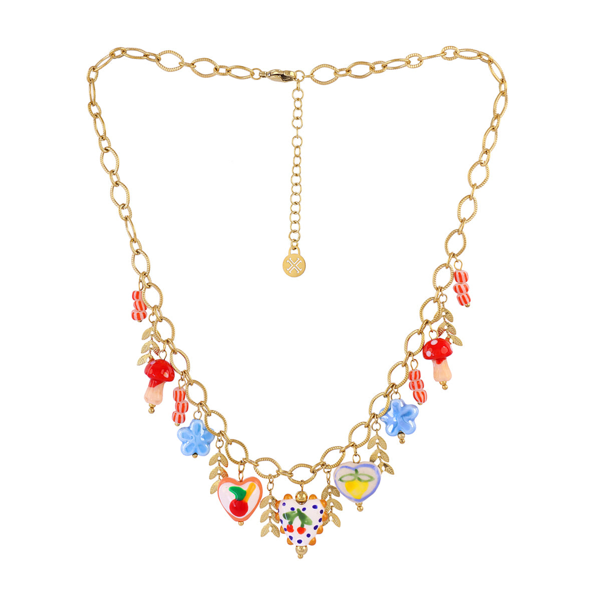 Collar Trencadis cadena flores azules Dorado Anartxy