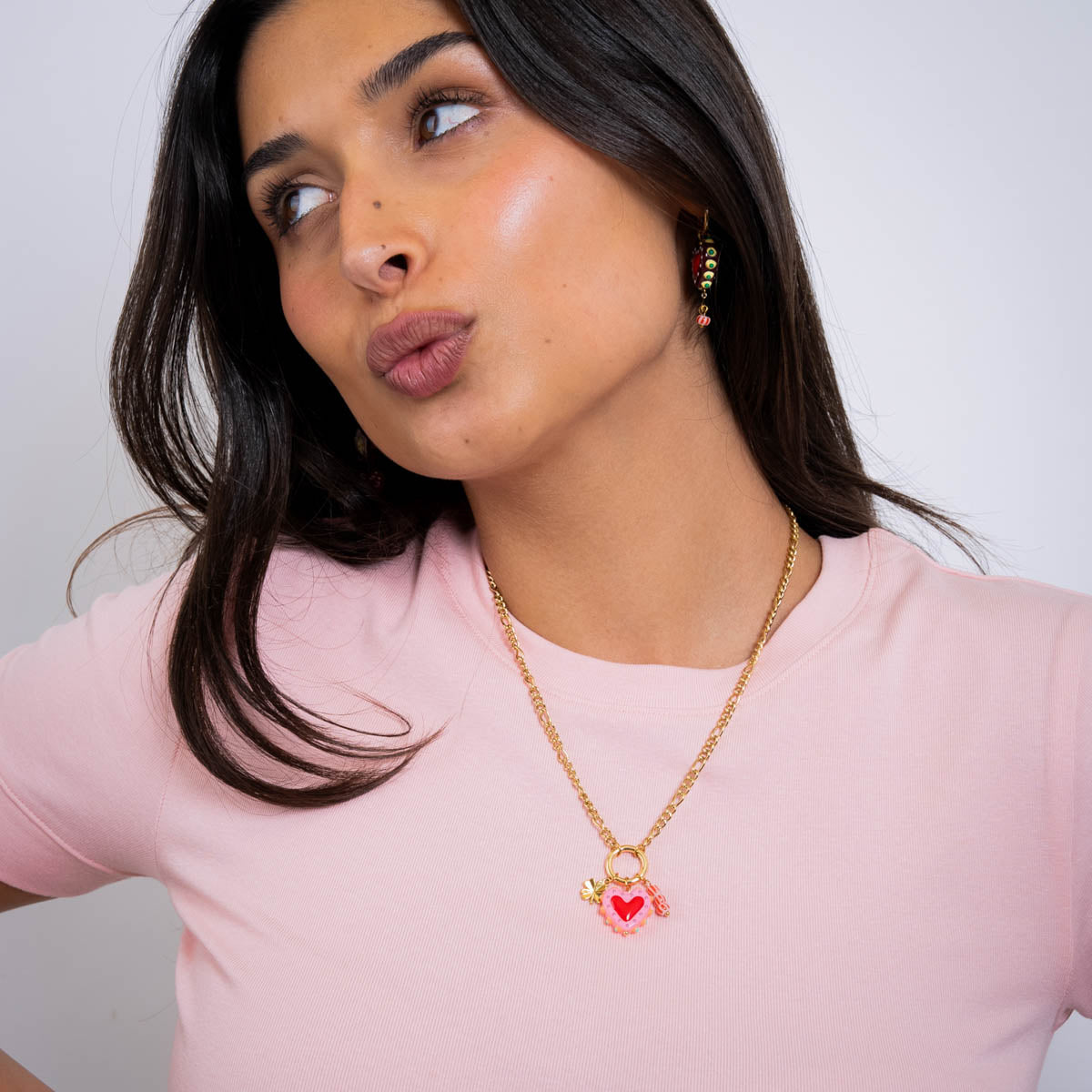 Collar Trencadis cadena corazón rosa Dorado Anartxy