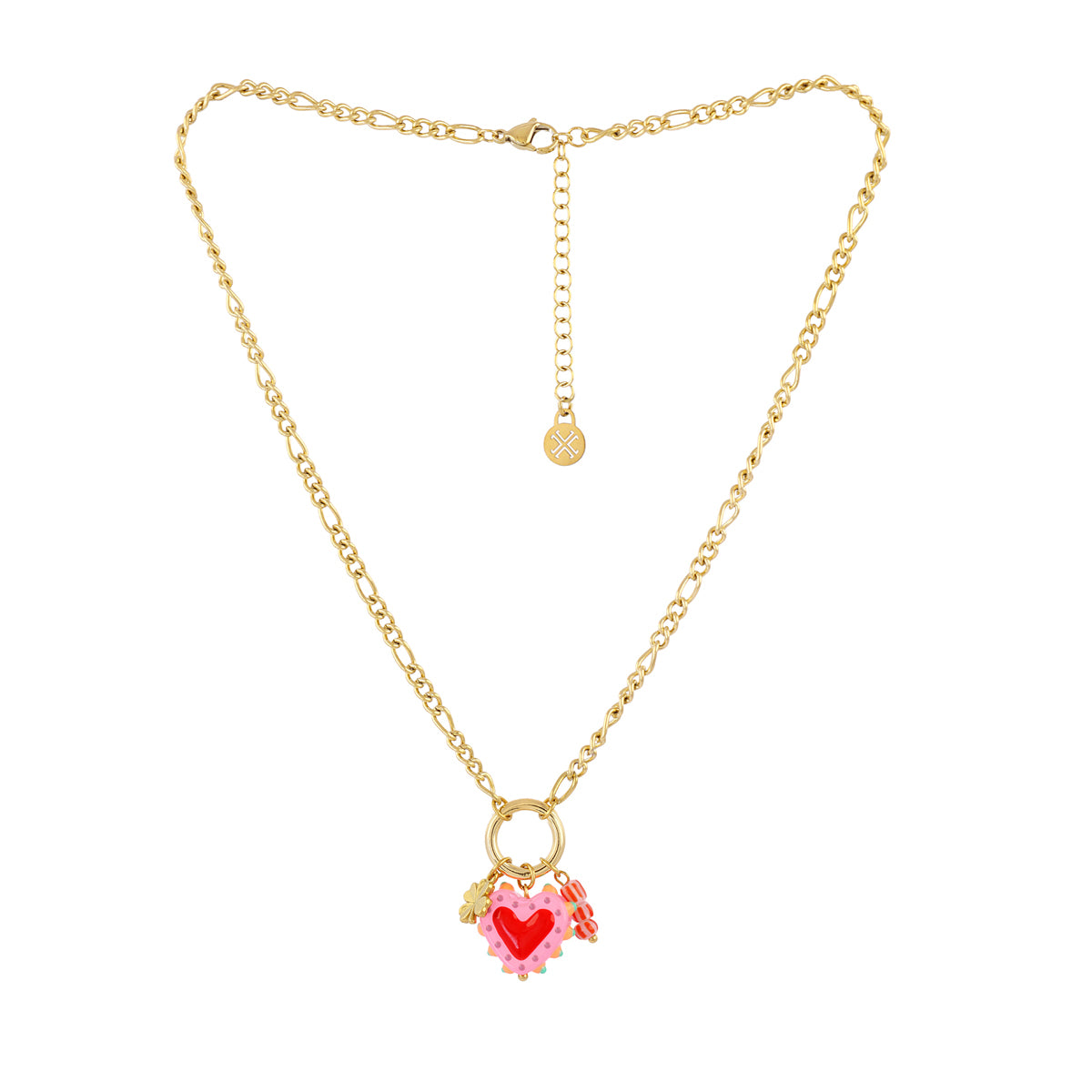 Collar Trencadis cadena corazón rosa Dorado Anartxy