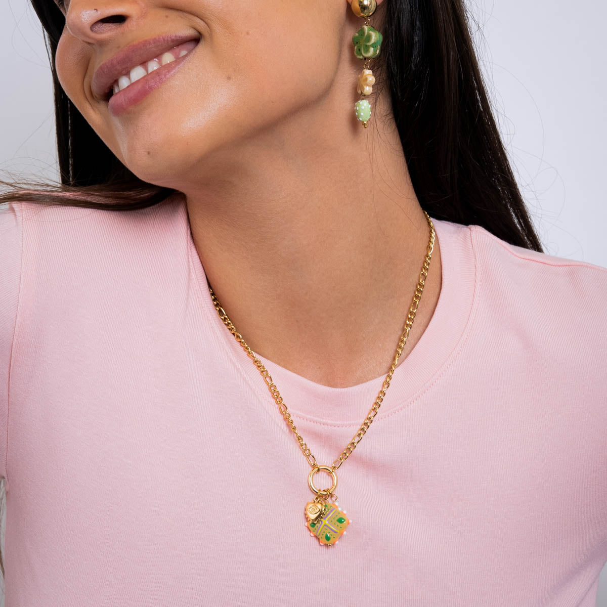Collar Trencadis cadena verde lima Dorado Anartxy