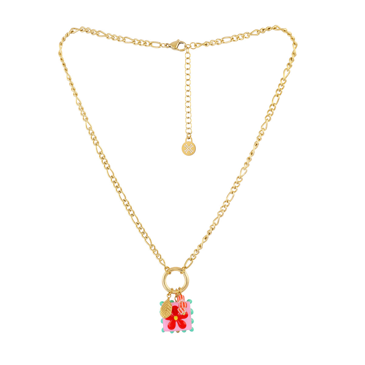 Collar Trencadis cadena sello flor roja Dorado Anartxy