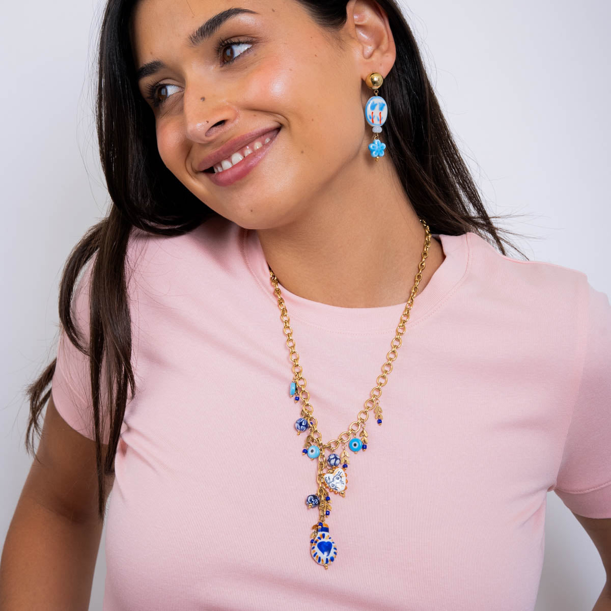 Collar corbatero Trencadis charms azules Dorado Anartxy