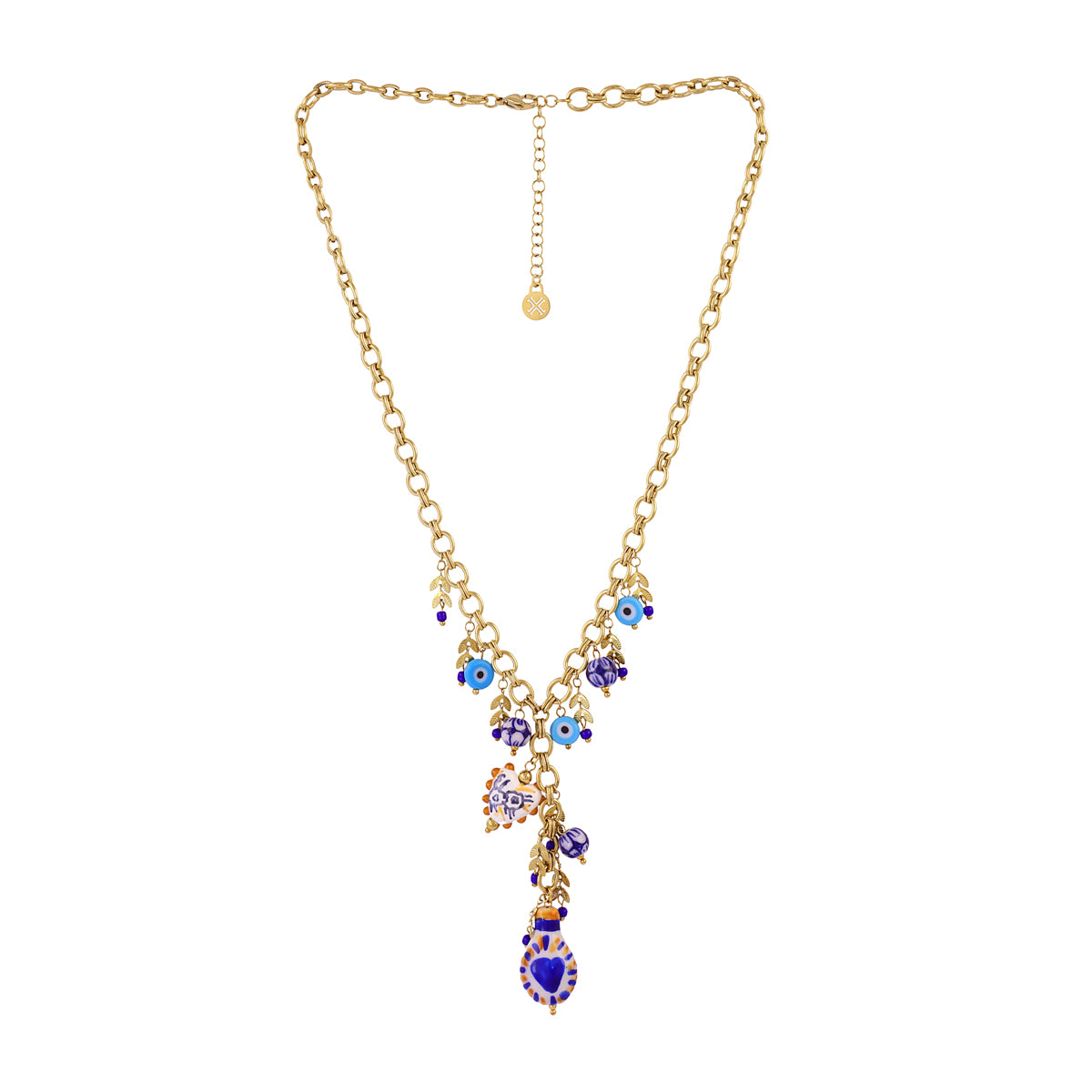 Collar corbatero Trencadis charms azules Dorado Anartxy