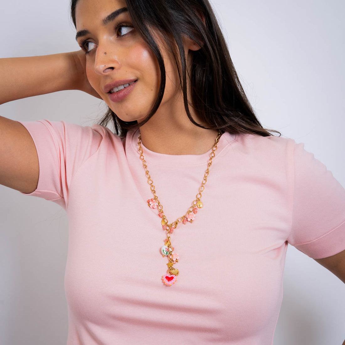 Collar corbatero Trencadis charms rosa Dorado Anartxy