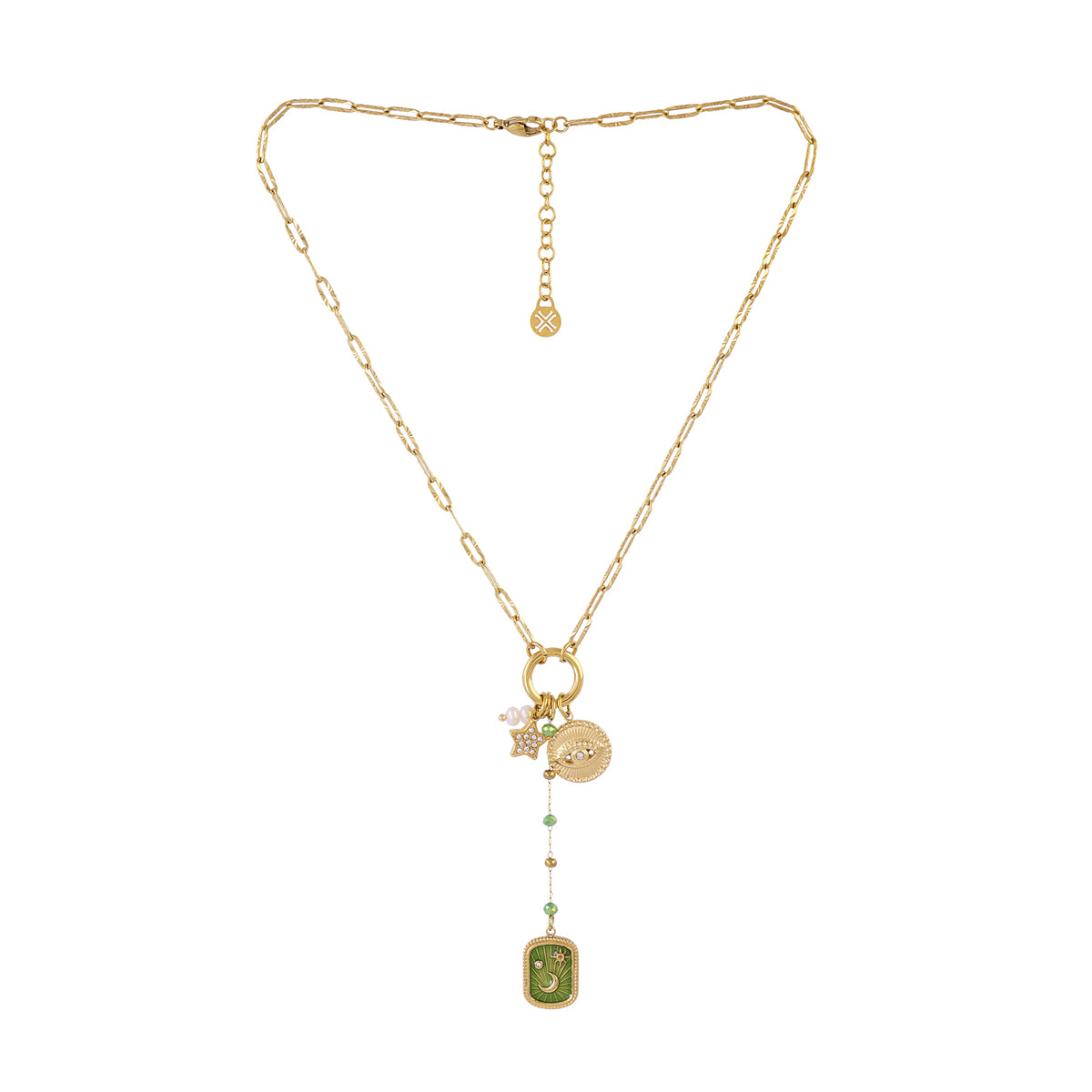 Collar Astros amuleto verde Dorado Anartxy