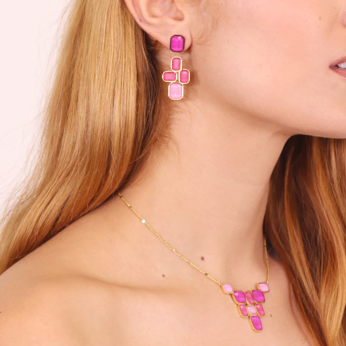 Pendientes Pixels Prisma Fucsia Anartxy