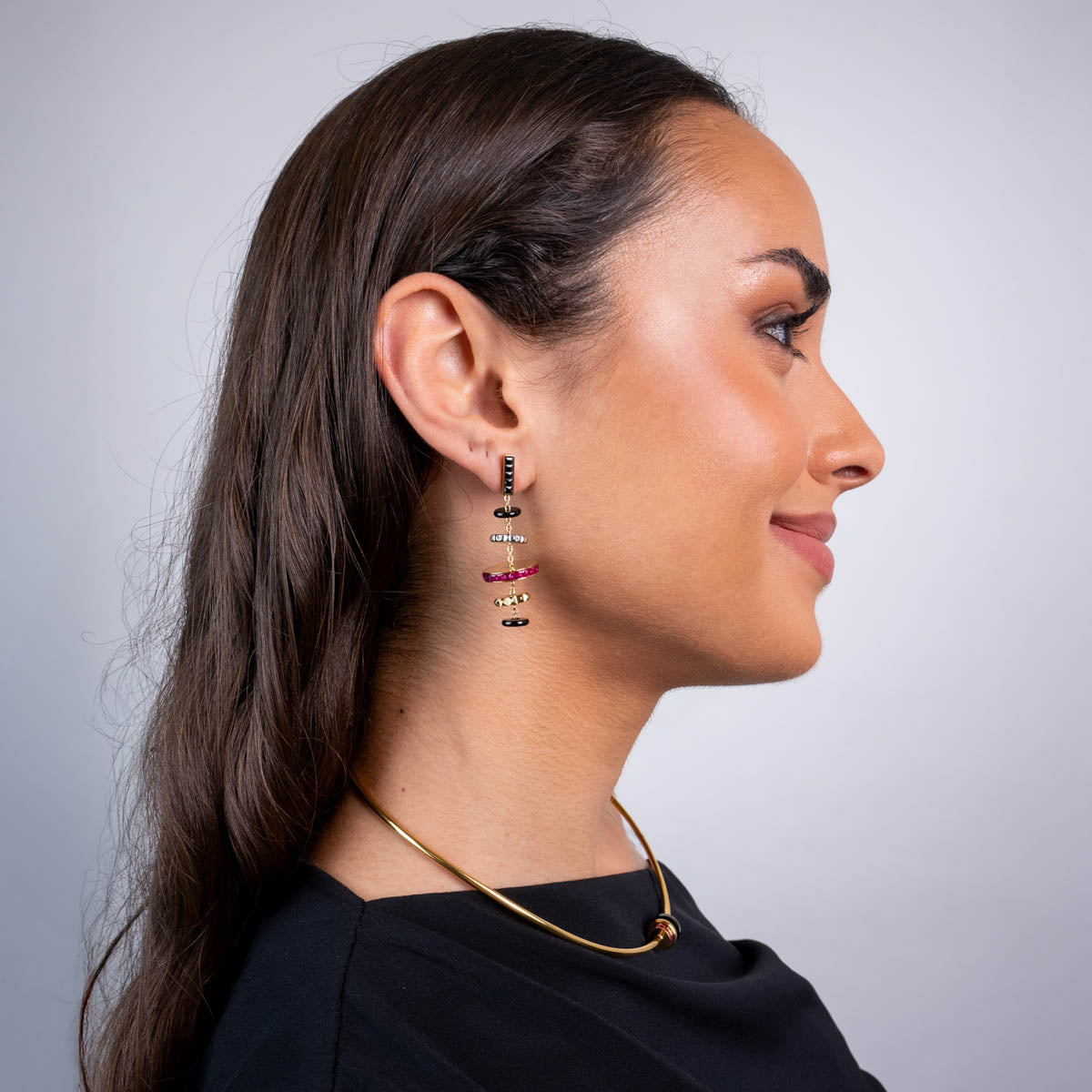 Pendientes largos Vandal placas multicolor Combinado metalizado Anartxy