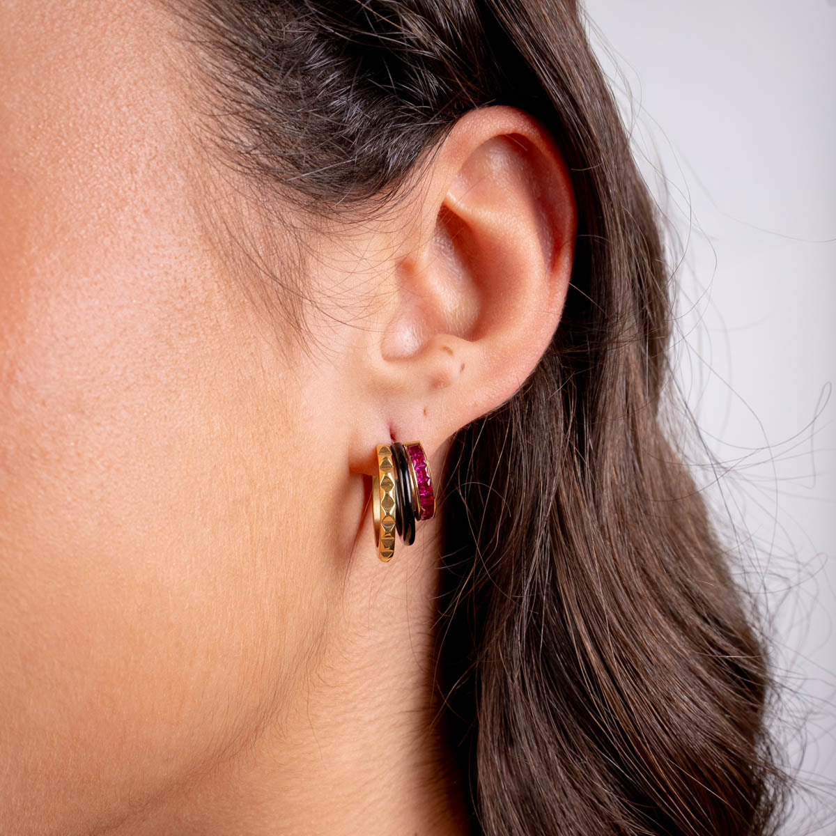 Pendientes Vandal multiaro fluido tricolor Fucsia Anartxy