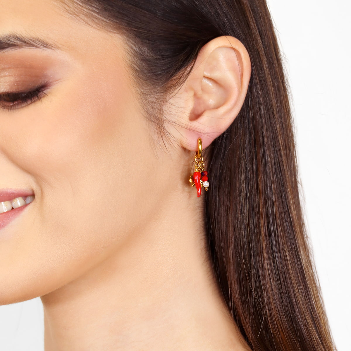 Pendientes Cornicello Clover Rojo Anartxy