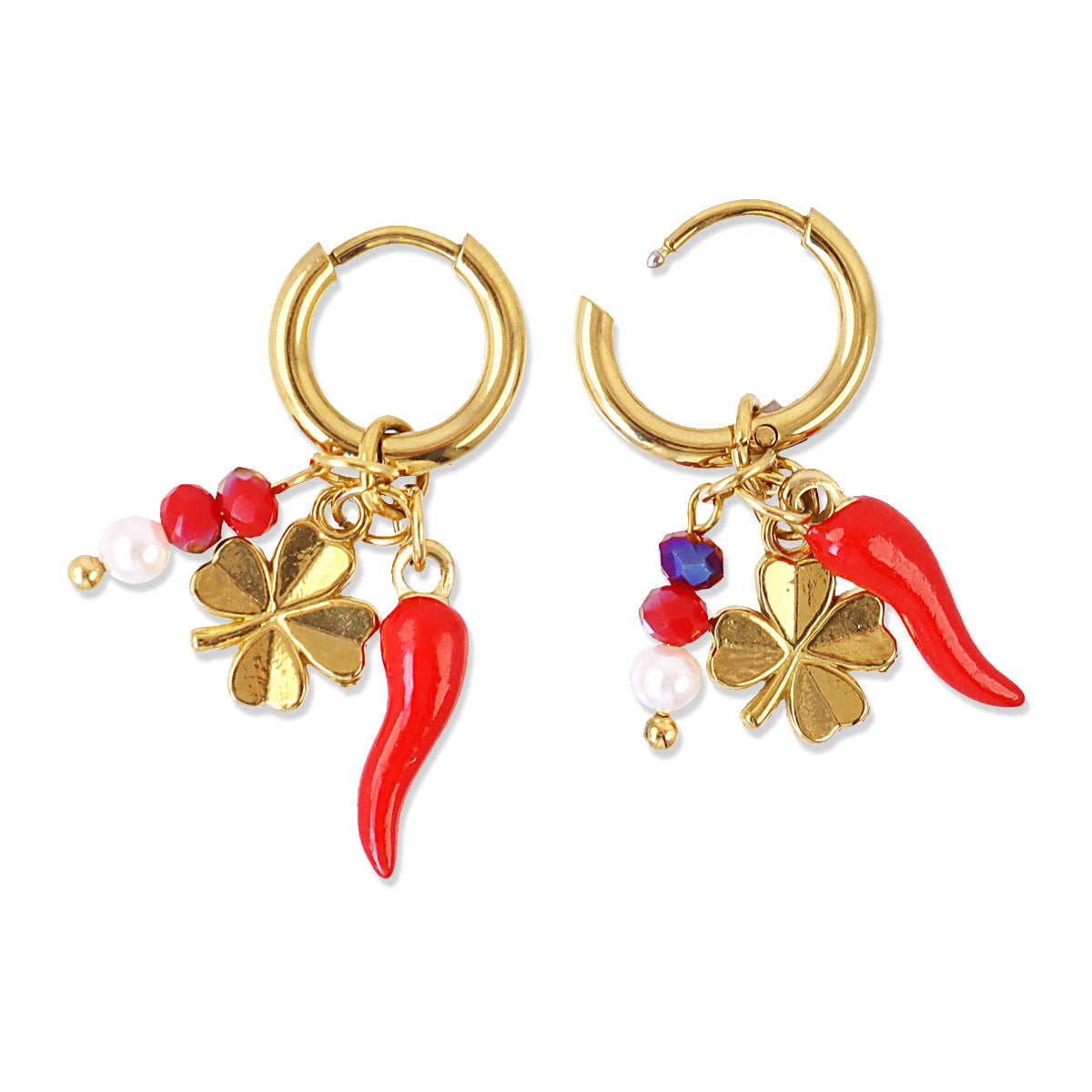 Pendientes Cornicello Clover Rojo Anartxy