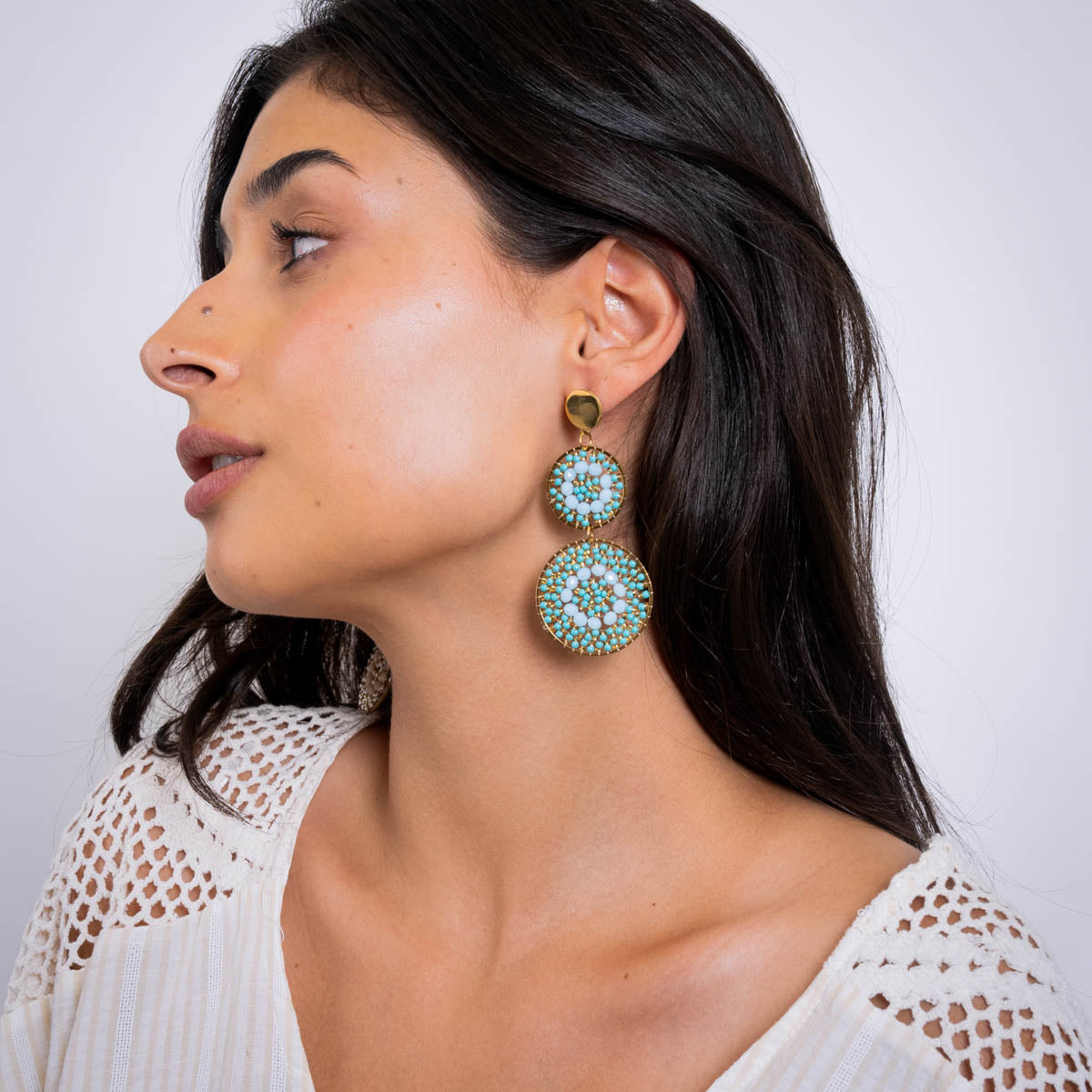 Pendientes largos Solea doble mandala Turquesa Anartxy