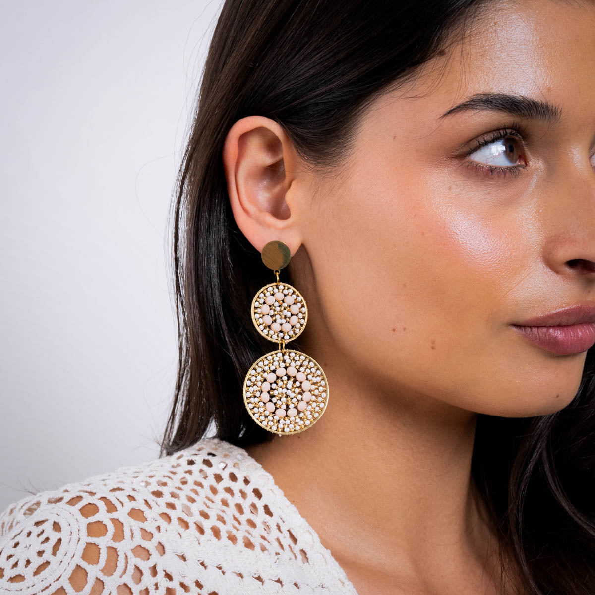 Pendientes largos Solea doble mandala Beige Anartxy