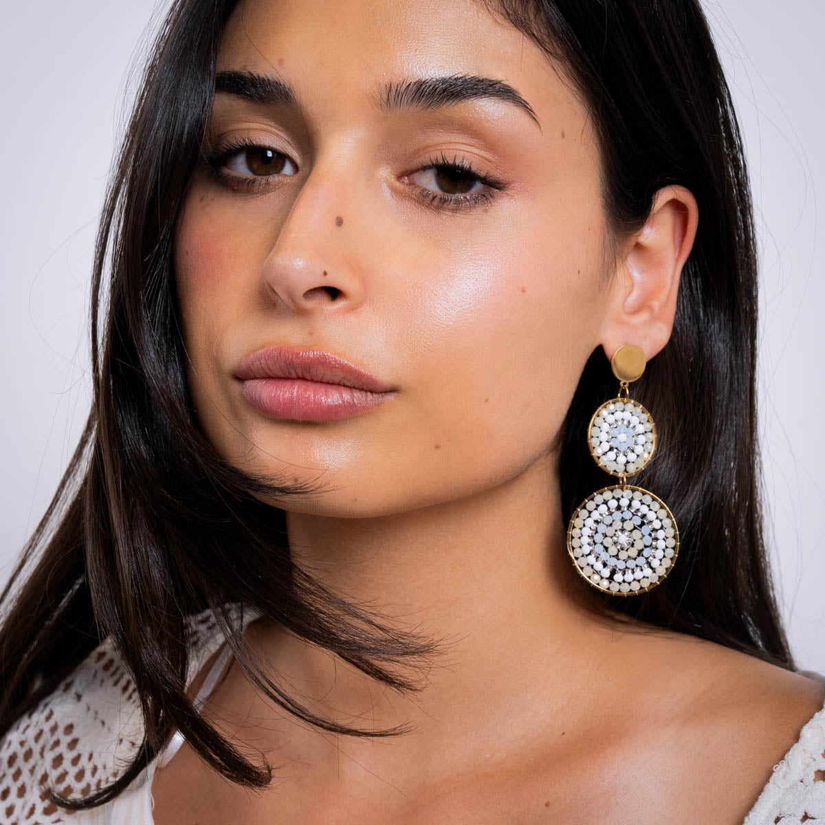 Pendientes largos Solea doble mandala Blanco Anartxy