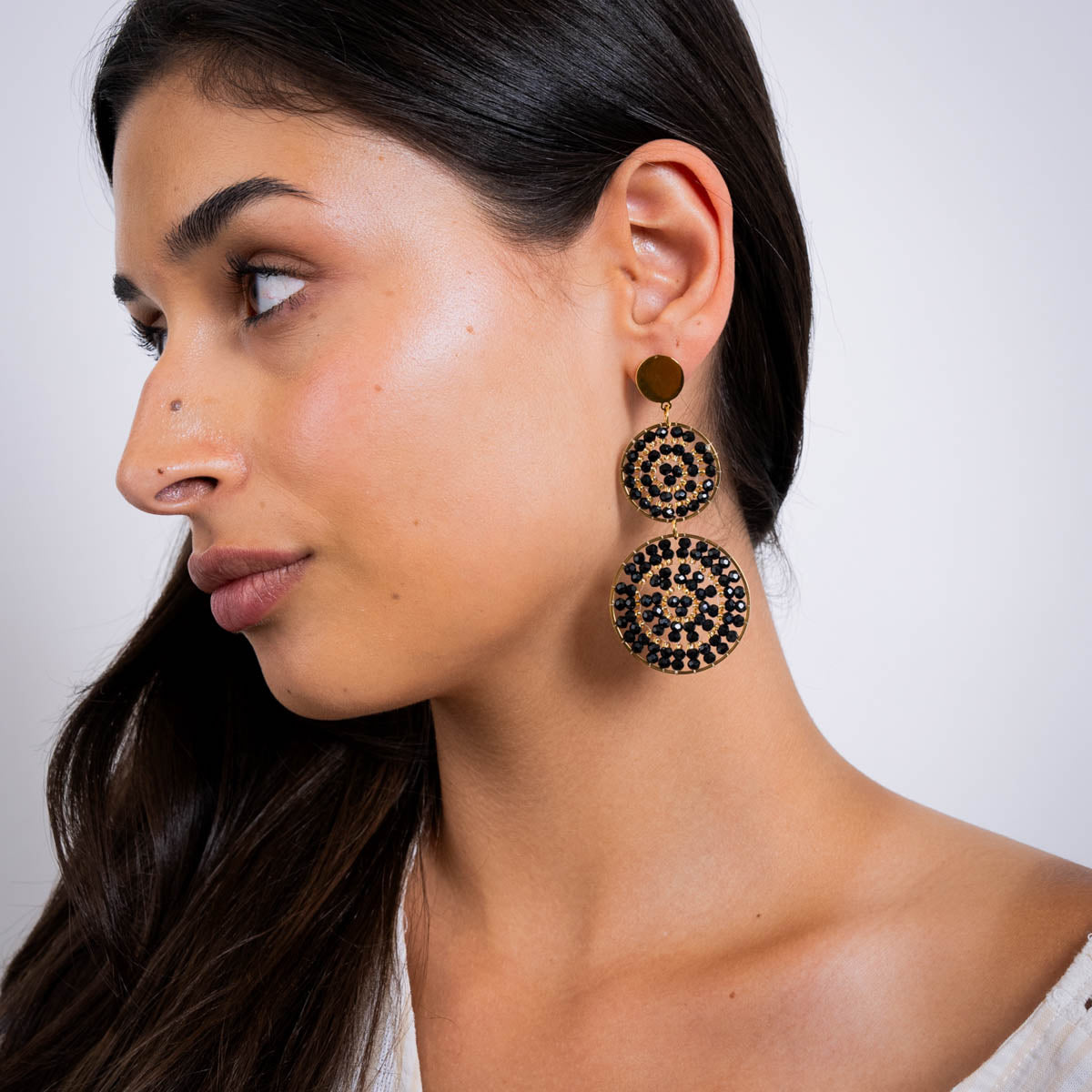 Pendientes largos Solea doble mandala Negro Anartxy