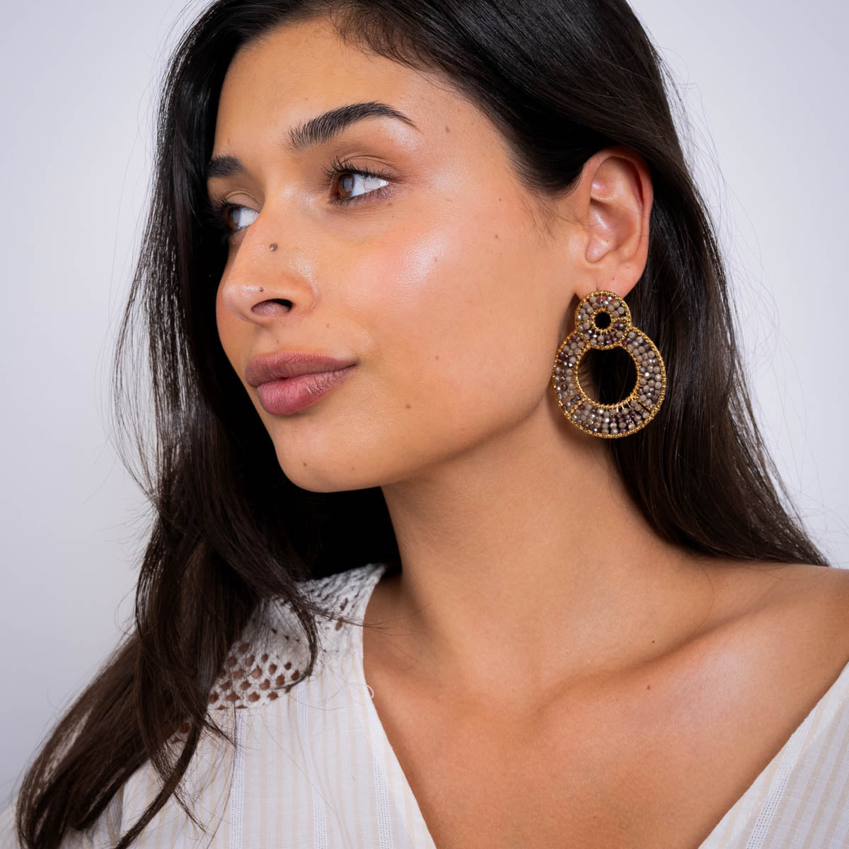 Aros doble Solea cuentas cristal Café Anartxy