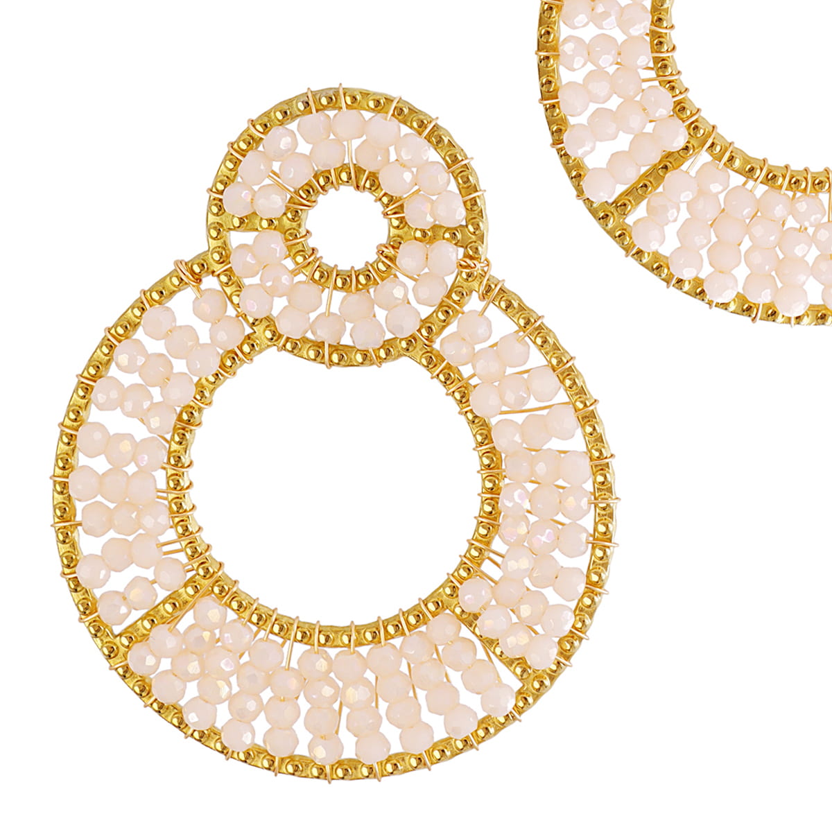 Aros doble Solea cuentas cristal Beige Anartxy