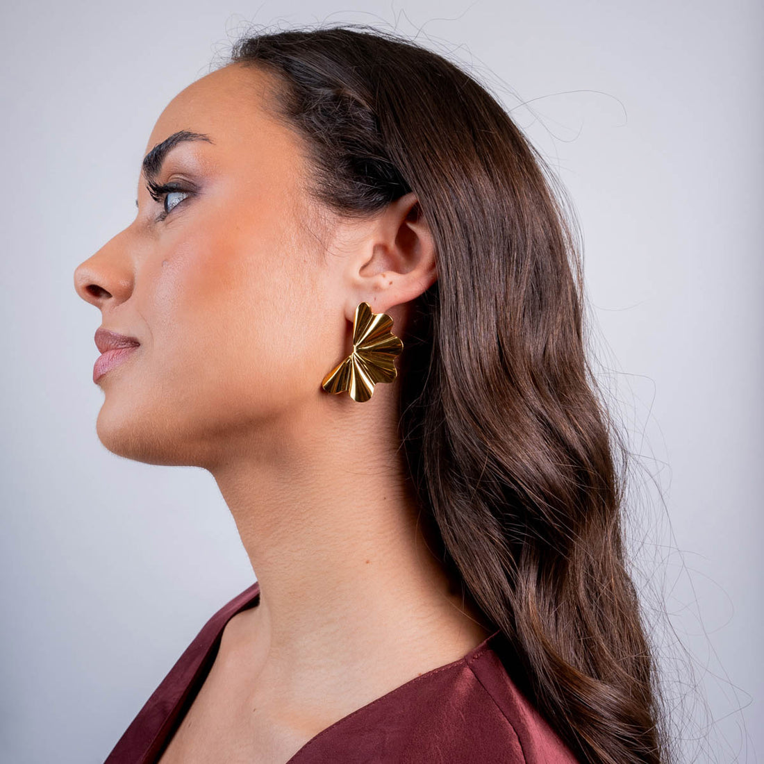 Pendientes abanico fluido brillante Dorado Anartxy