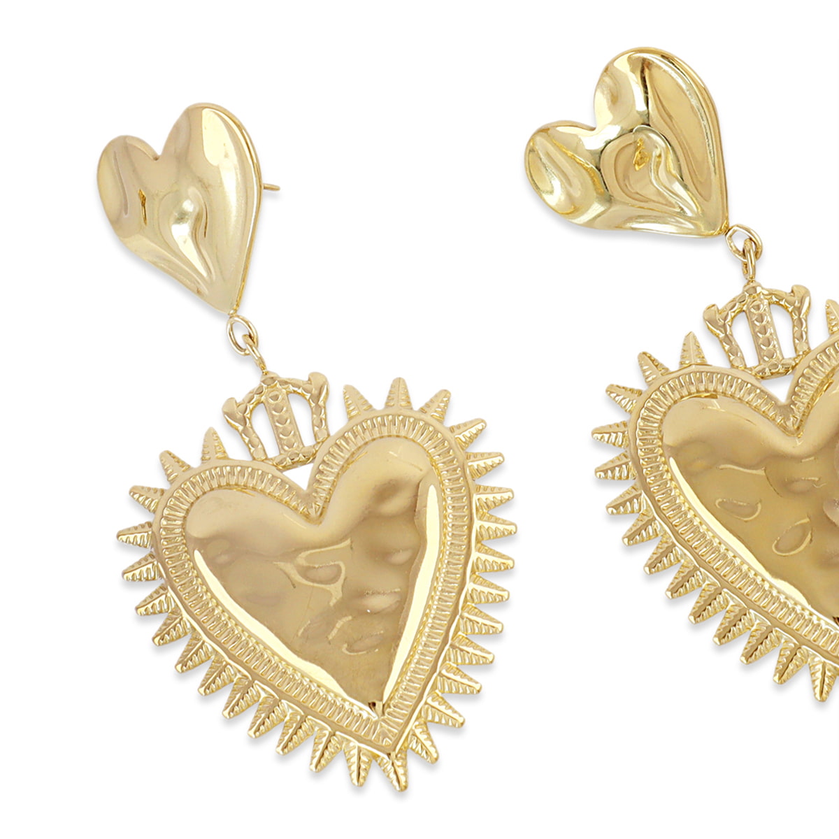 Pendientes largos con corazón sagrado con textura Dorado Anartxy