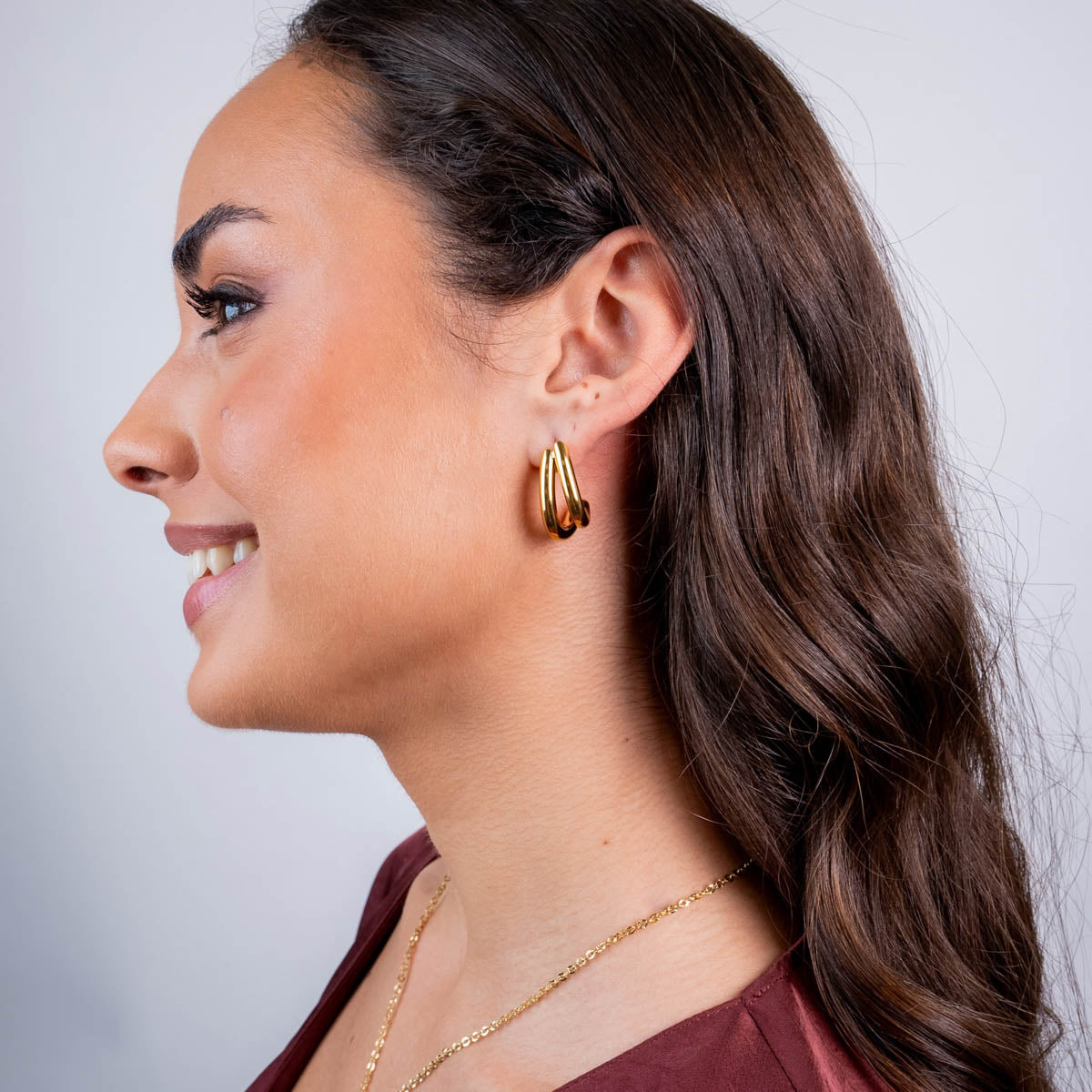 Pendientes semi aro doble fino Dorado Anartxy