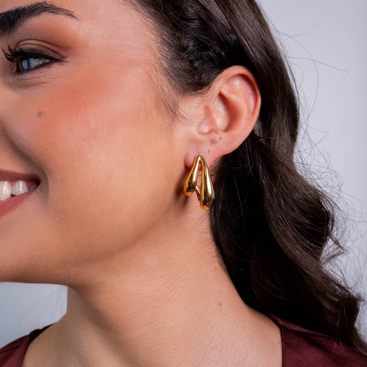 Pendientes semi aro irregular doble Dorado Anartxy