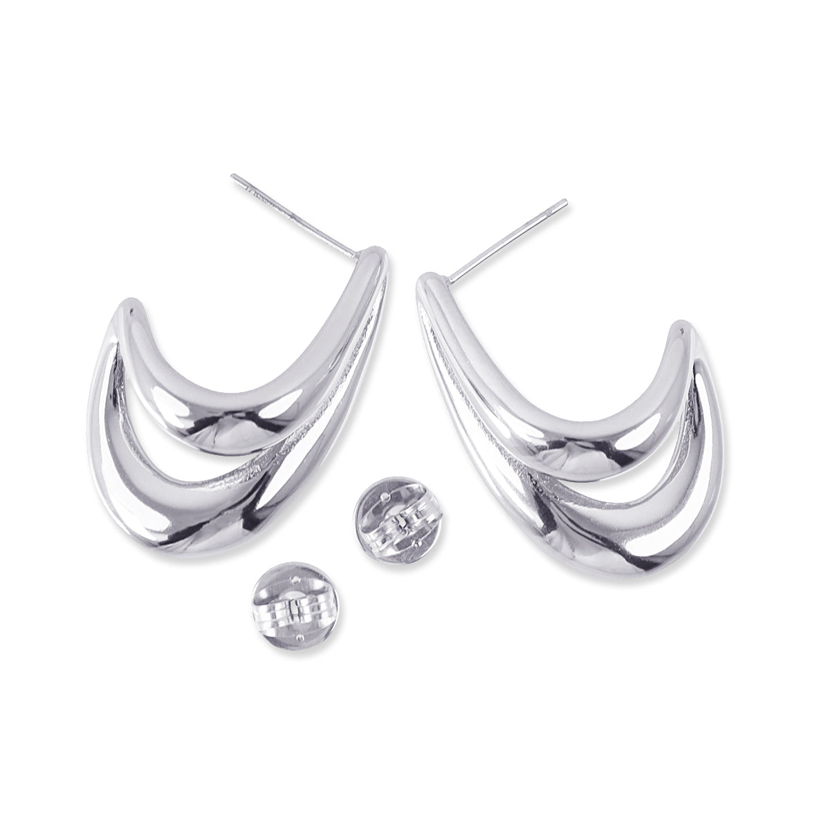 Pendientes semi aro irregular doble Plateado Anartxy