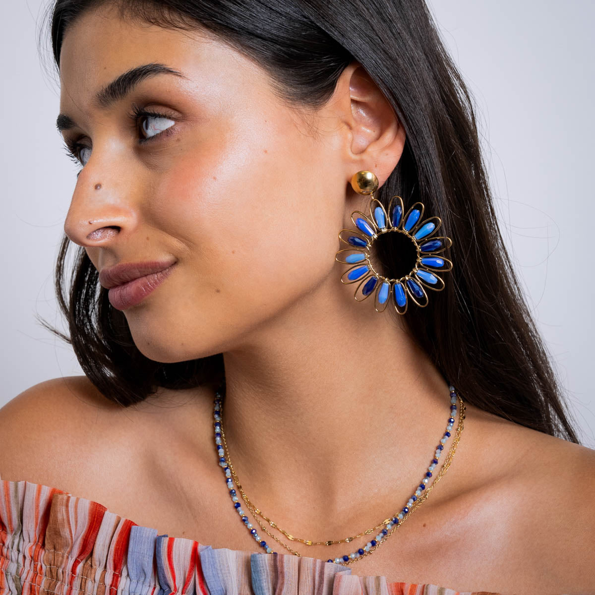 Pendientes largos Spirit flor solar Azul Anartxy