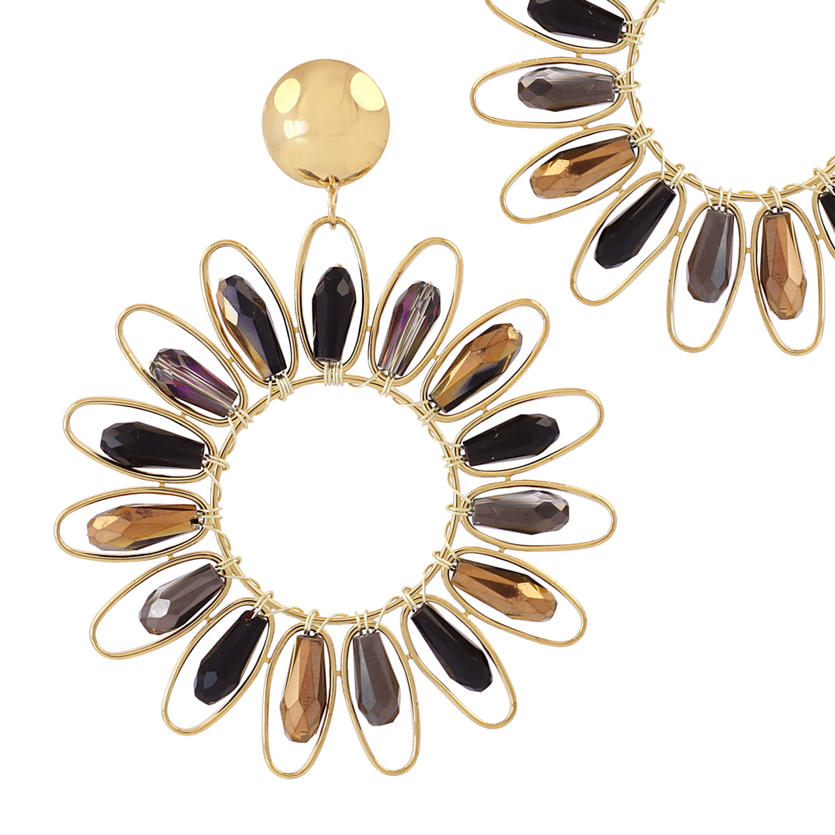 Pendientes largos Spirit flor solar Negro Anartxy