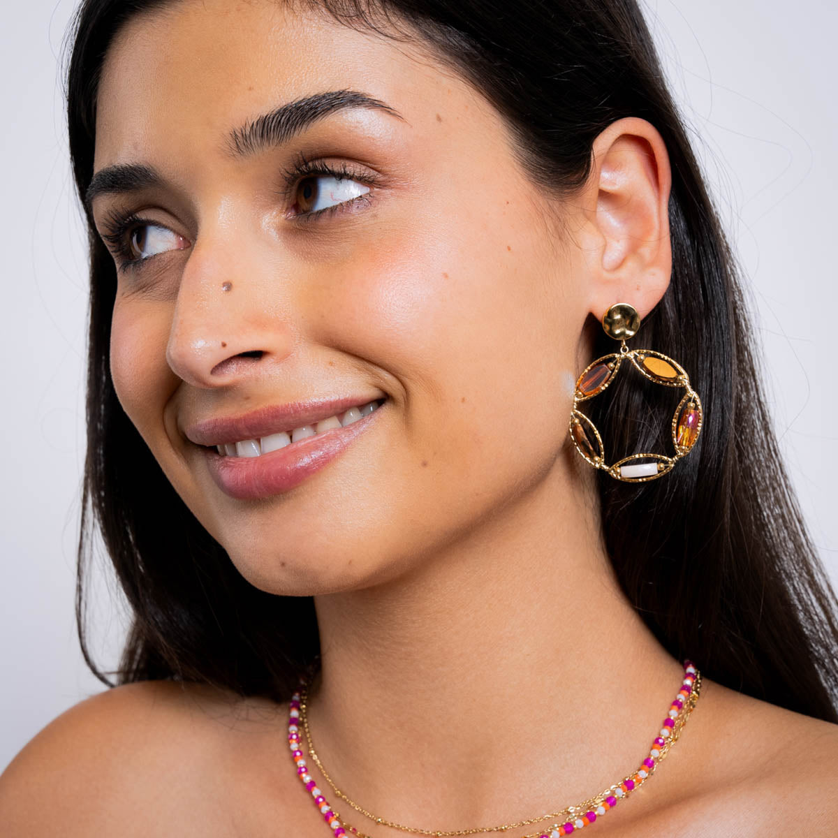 Pendientes largos Spirit corona floral Café Anartxy