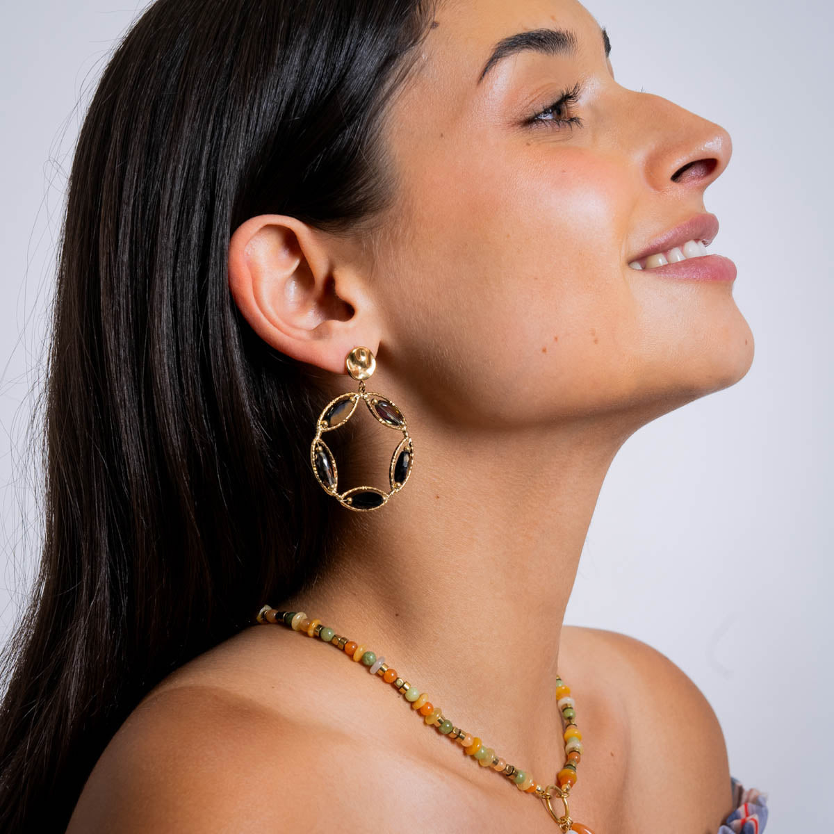 Pendientes largos Spirit corona floral Negro Anartxy