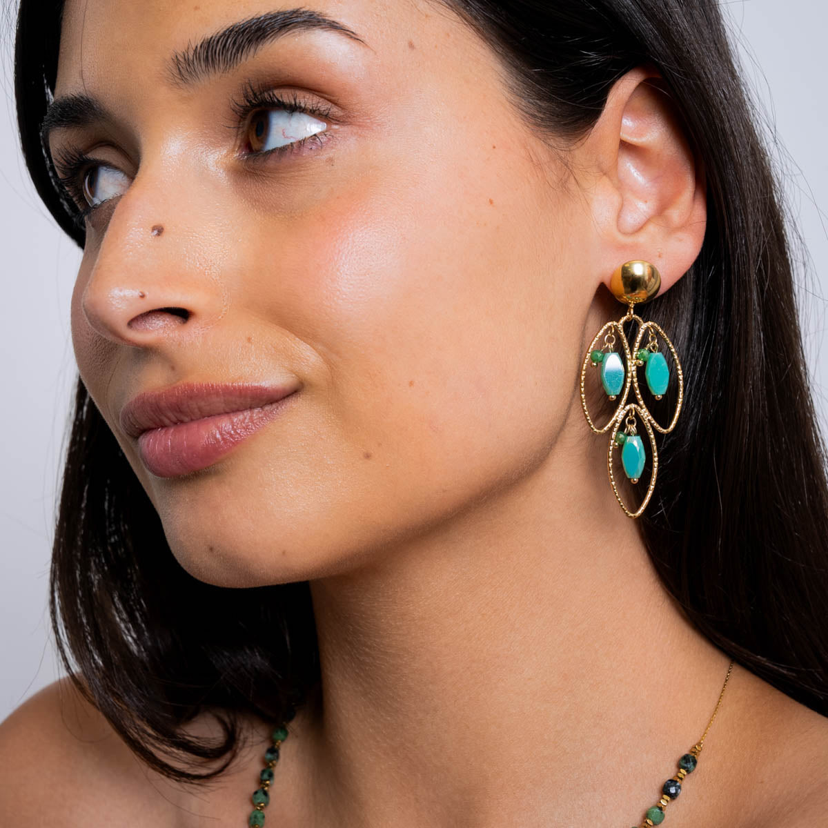 Pendientes largos Spirit pétalos colgantes Turquesa Anartxy