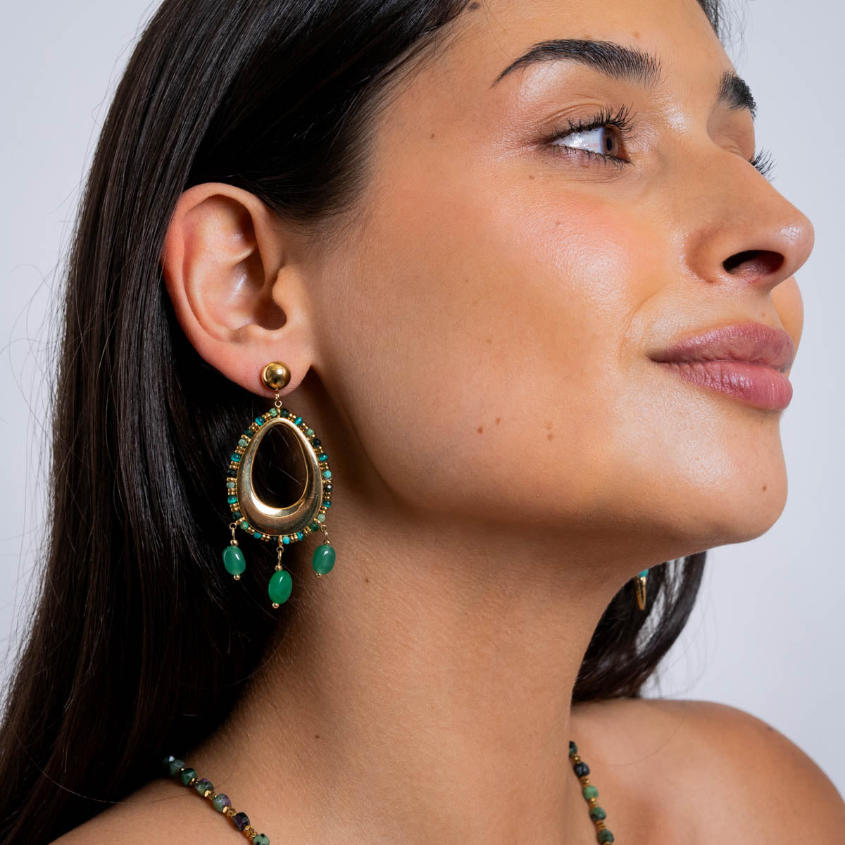 Pendientes largos Spirit boho Verde Anartxy