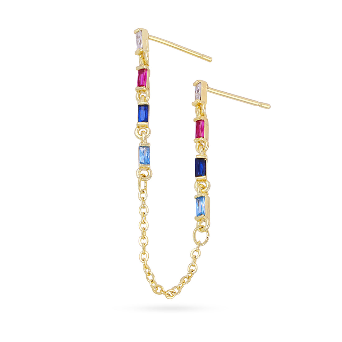 Piercing doble cadena circonitas multicolor Dorado Anartxy