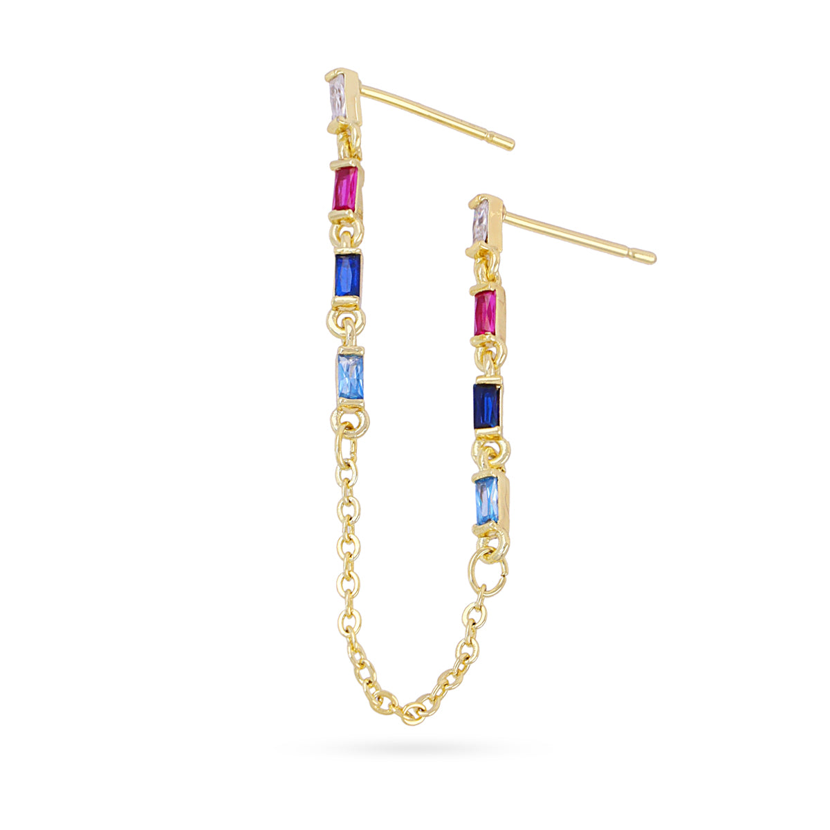Piercing doble cadena circonitas multicolor Dorado Anartxy