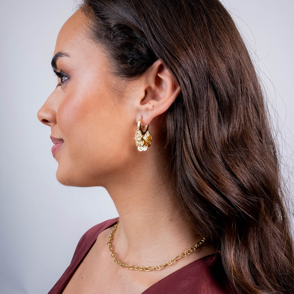 Pendientes colgantes medallas textura Dorado Anartxy