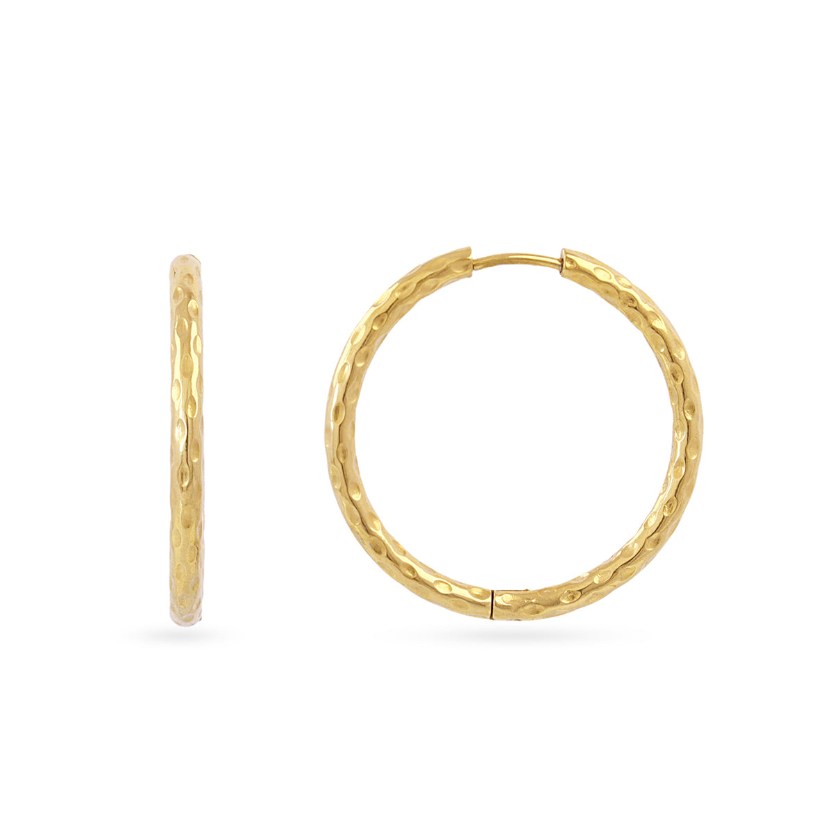 Pendientes aro textura artesanal finos Dorado 30 mm Anartxy