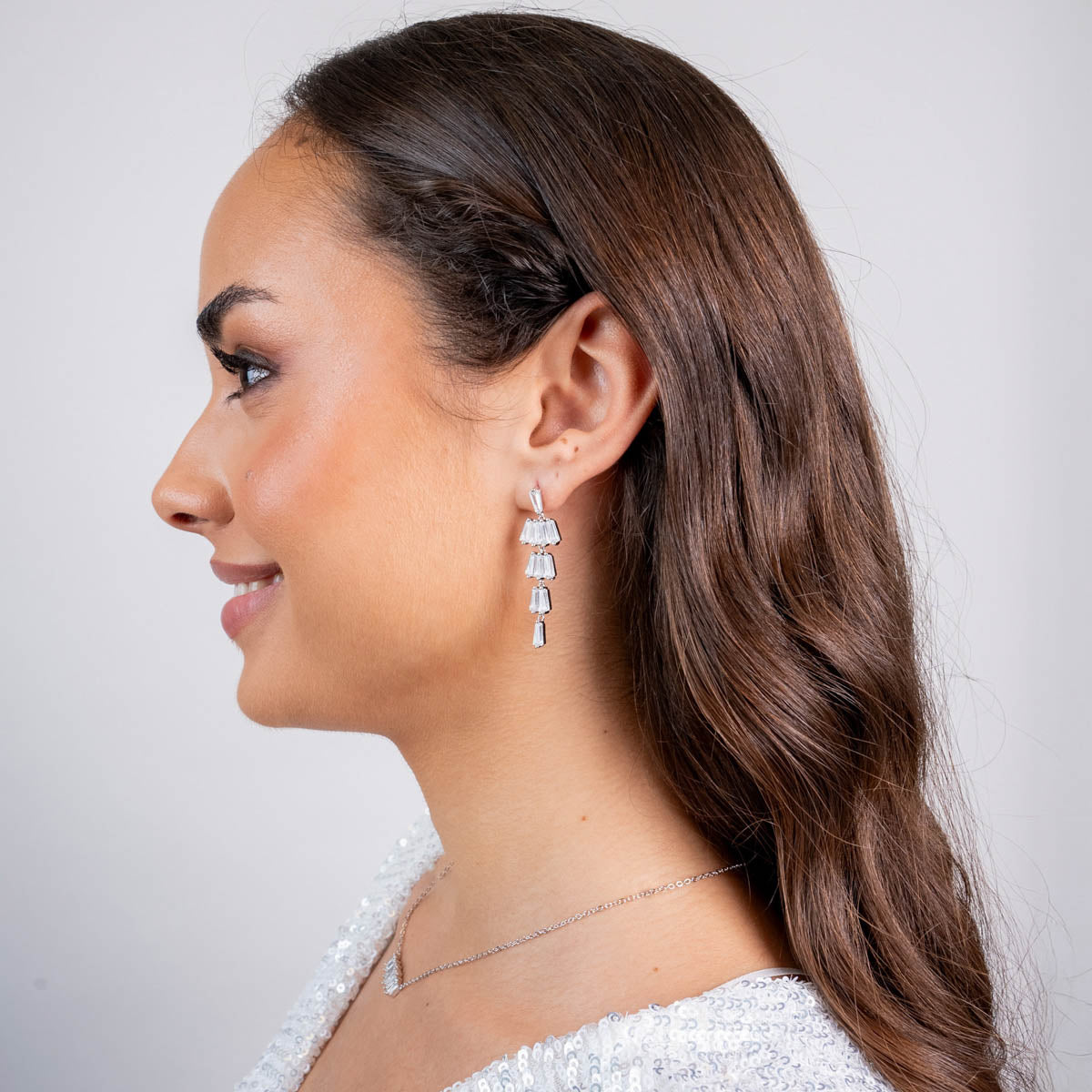 Pendientes largos Alma circonitas escalón Plateado Anartxy