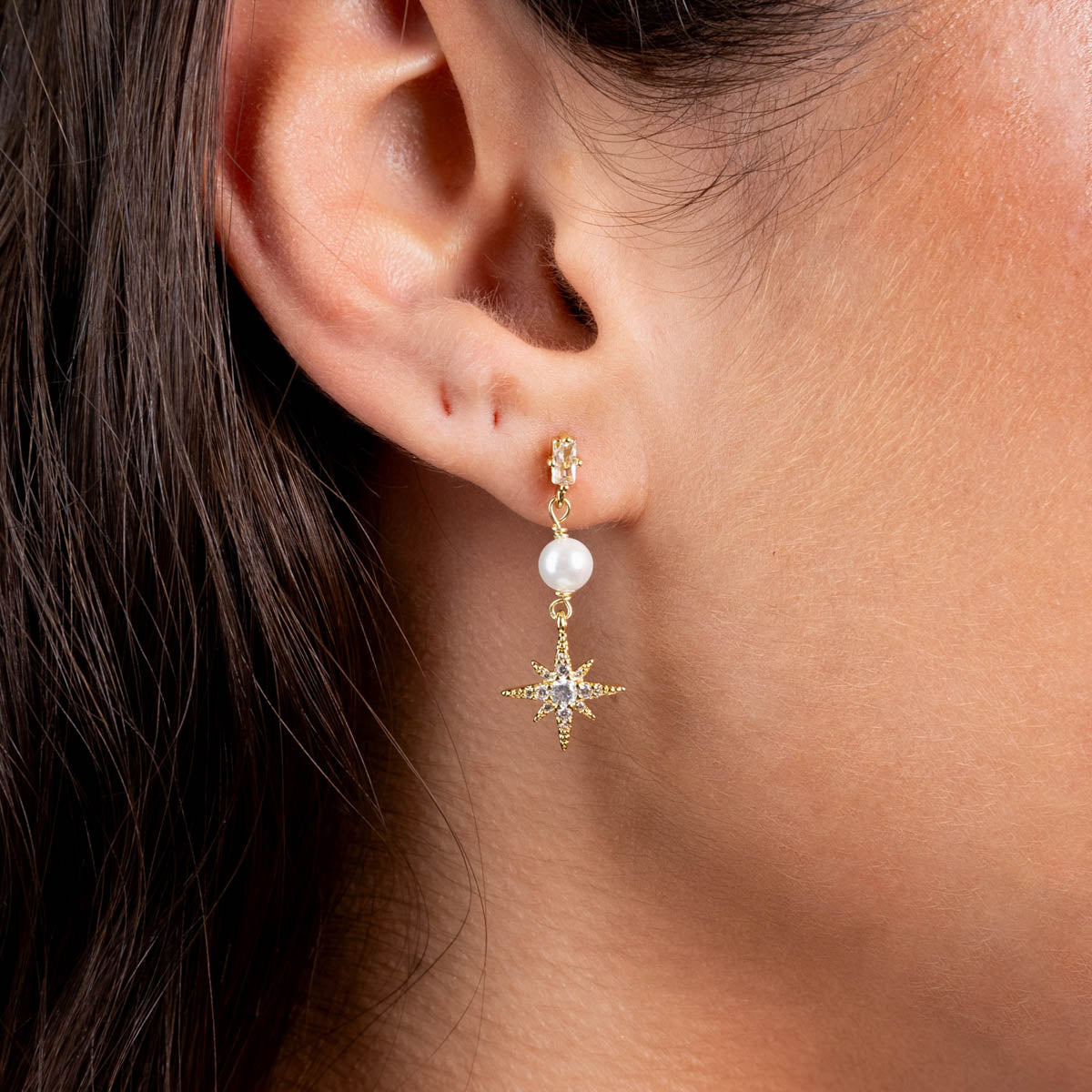 Pendientes Alma estrella perla Dorado Anartxy