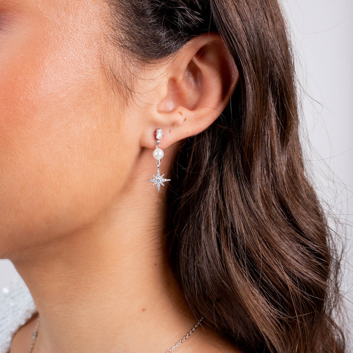Pendientes Alma estrella perla Plateado Anartxy