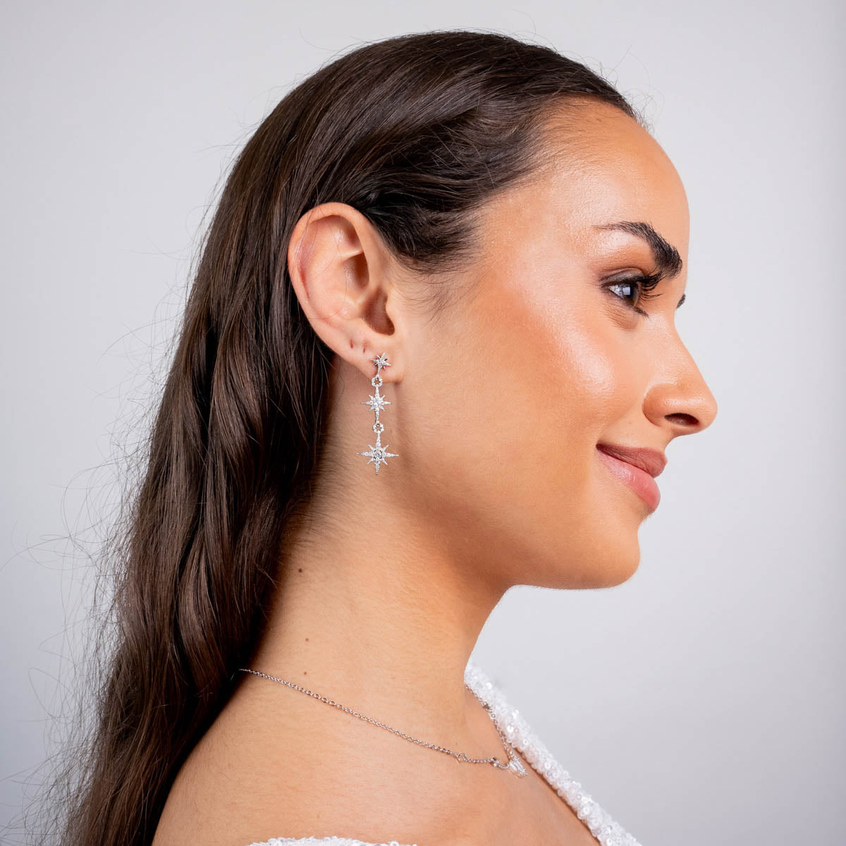 Pendientes largos Alma estrellas circonitas Plateado Anartxy